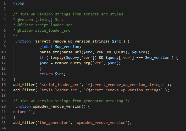 come nascondere la versione di WordPress