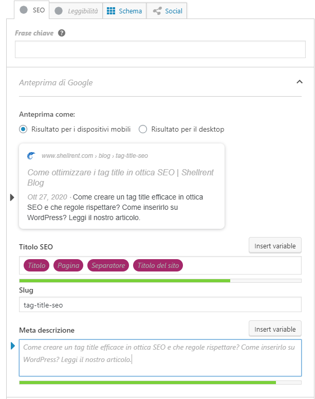 Plugin Yoast SEO per Shellrent