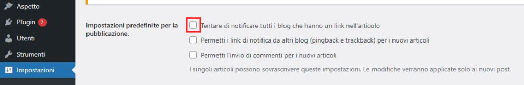 attivare pingback su WordPress