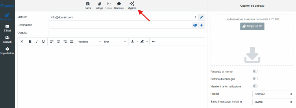 Funzione "Migliora AI" webmail Shellrent